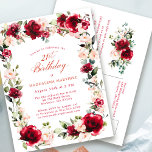 21e anniversaire Red Rose Peony Invitation<br><div class="desc">Les élégantes roses rouges et les pivoines roses sont nichées dans des feuilles vert foncé pour créer un cadre floral qui entoure vos détails d'anniversaire. La calligraphie traditionnelle et classique ajoute une esthétique luxueuse au design. Vous serez fier d'envoyer ceci à vos invités.</div>