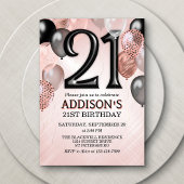21e anniversaire Rose Gold Ballons Invitation