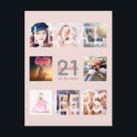 21e anniversaire rose or blush invitation photo<br><div class="desc">Une invitation pour une fête de 21ème anniversaire amusante et unique, célébrant sa vie avec 8 de vos photos. Sur le devant : Personnalisez et ajoutez un nom, 21 ans et la date du parti. Lettres gris et rose foncé de couleur or. Elégant et tendance or rose, couleur arrière -...</div>