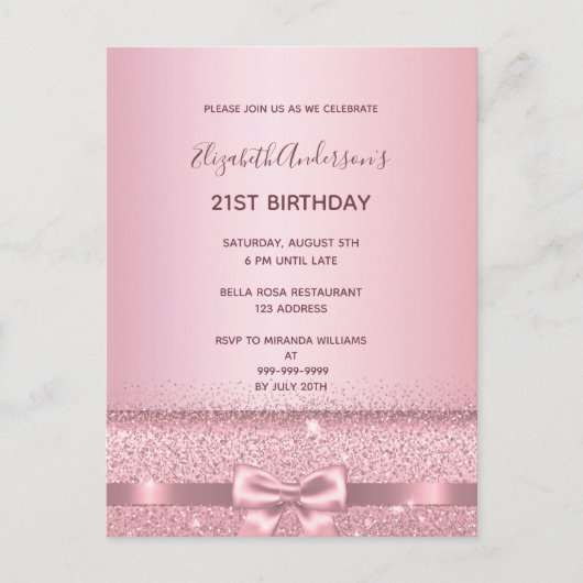 21e anniversaire rose or pétillant invitation (Devant)