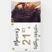 21e anniversaire Stars Photo Gold Party Bannière (Vertical)