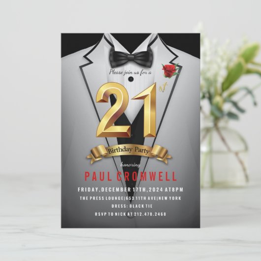 21e anniversaire Tuxedo Invitation (Debout devant)