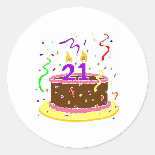 21e Birthday Cake Ronde Sticker (Voorkant)