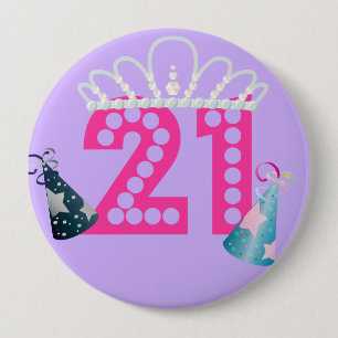 21e Birthday Paarse prinses Buttonnen Ronde Button 4,0 Cm