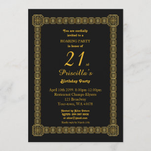 21e, Birthday Party, Gastby Style, Black & Gold v3 Kaart