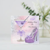 21e Birthday Party Lila Martini Paars Pink Kaart (Staand voorkant)