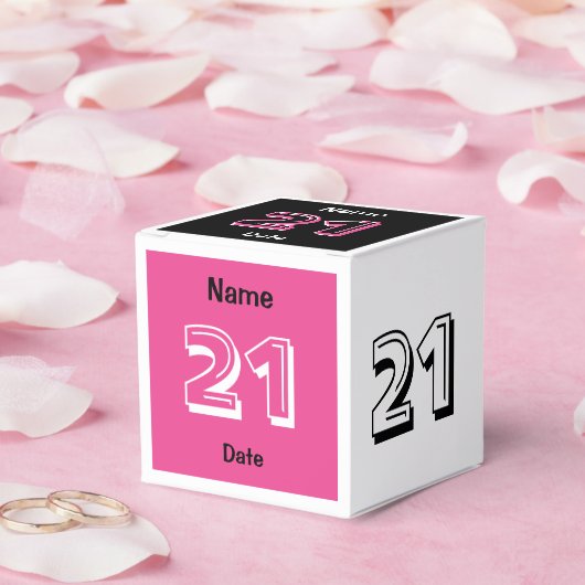21e Birthday Pink Black Favor Box personaliseren Bedankdoosjes (Huwelijk)