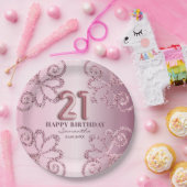 21e Birthday Pink Princess Glitter-ballonscript Papieren Bordje (Feest)