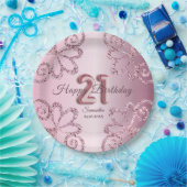 21e Birthday Pink Princess Glitter-ballonscript Papieren Bordje (Feest)