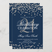 21e Birthday Silver Navy Blue Glitter Confetti Kaart (Voorkant / Achterkant)