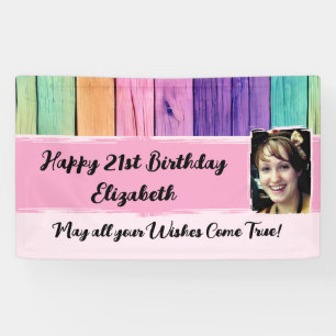 21e Birthday unicorn-kleuren, foto roze Spandoek
