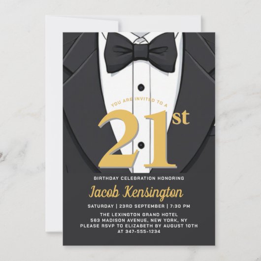 21e Black and Gold Tuxedo verjaardagsevenement Kaart (Voorkant)