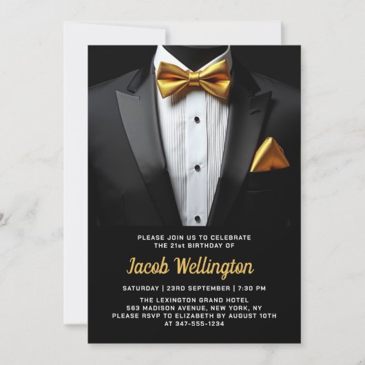 21e Black and Gold Tuxedo verjaardagsevenement Kaart (Voorkant)