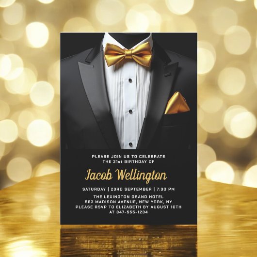 21e Black and Gold Tuxedo verjaardagsevenement Kaart
