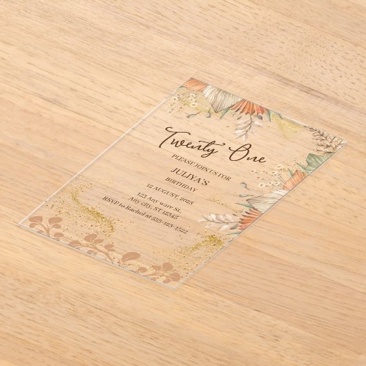 21e Boheemse verjaardagsfeest goud Acryl Uitnodigingen (Laagn)