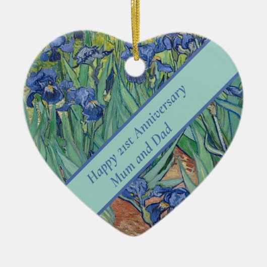 21e bruiloft Jubileum blauw Iris Flower Keramisch Ornament (Voorkant)