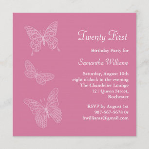 21e Butterfly Birthday Invitation (roze) Kaart