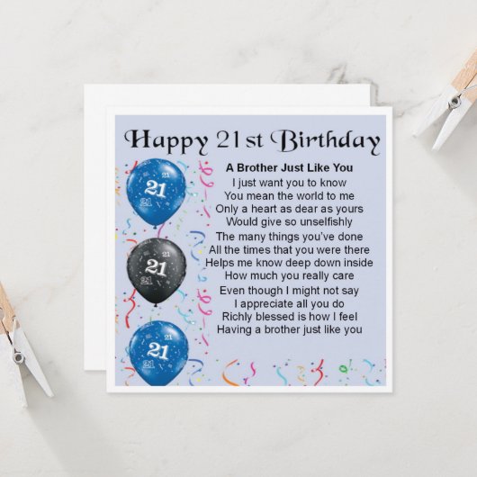 21e carte d'anniversaire - Frère (Devant/Arrière en situation)