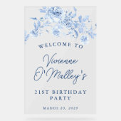 21e fête d'anniversaire Bienvenue Rose bleu Floral (Recto)