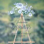 21e fête d'anniversaire Bienvenue Rose bleu Floral (Neutre)