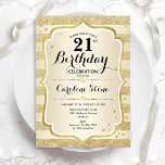 21e fête d'anniversaire - Gold Invitation<br><div class="desc">Invitation du 21e anniversaire. Design élégant en or. Comprend des bandes d'or de parties scintillant,  des polices de caractères et des confettis stylisés. Parfait pour une fête d'anniversaire glam.</div>
