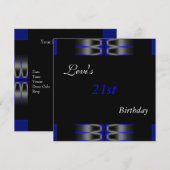 21e fête d'anniversaire Noir bleu Invitation Mens (Devant / Derrière)