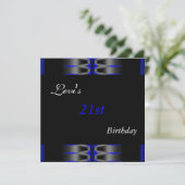 21e fête d'anniversaire Noir bleu Invitation Mens (Debout devant)