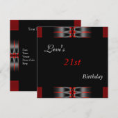 21e fête d'anniversaire Noir Rouge Invitations Men (Devant / Derrière)