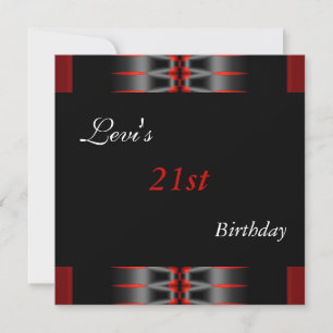 21e fête d'anniversaire Noir Rouge Invitations Men