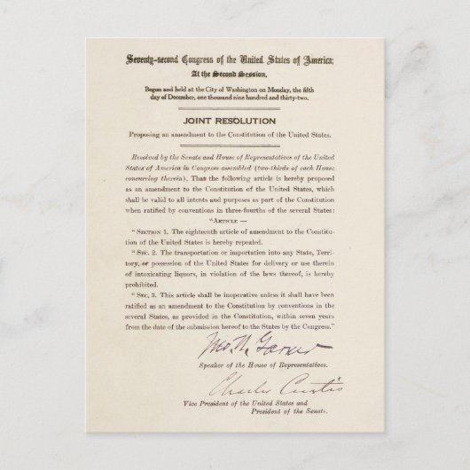 21e grondwetswijziging Verbod Briefkaart (Voorkant)