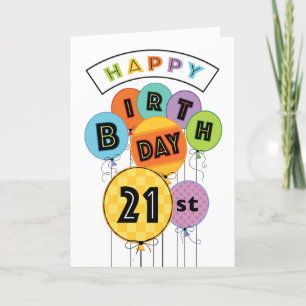 21e Happy Birthday Bright Typografie ballonnen Kaart