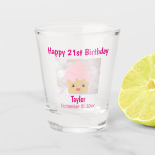 21e Happy Birthday Cute Pink Cupcake Souvenir Shot Glas