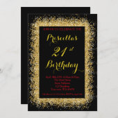21e invitation à l'anniversaire, noir, confetti, o (Devant / Derrière)