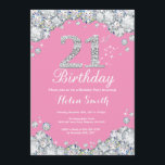 21e Invitation anniversaire Diamant rose et argent<br><div class="desc">21e Invitation d'anniversaire. Diamant de pavé rose et argent. Élégant invitation du Bassin d'Anniversaire. Anniversaire adulte. Les femmes,  anniversaire. Hommes Anniversaire.
Pour plus de personnalisation,  cliquez sur le bouton "Customiser" et utilisez notre outil de conception pour modifier ce modèle.</div>