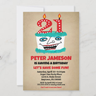 21e Invitation anniversaire Funny Cake Décontracté