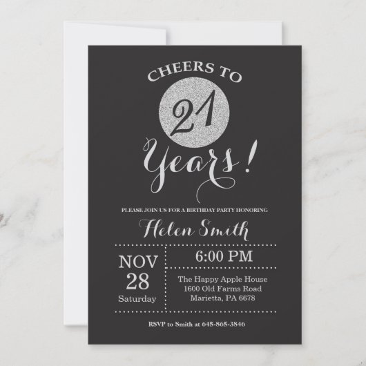 21e Invitation anniversaire Parties scintillant no (Devant)