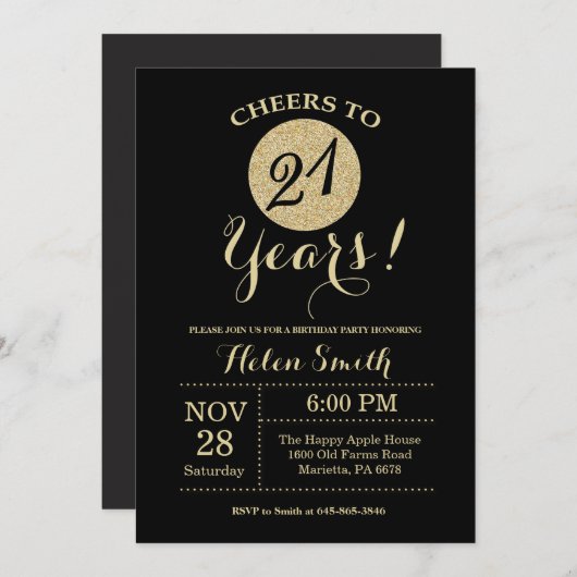 21e Invitation anniversaire Parties scintillant no (Devant / Derrière)