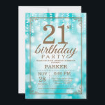 21e Invitation anniversaire Parties scintillant Tu<br><div class="desc">Invitation 21e anniversaire avec Turquoise et aurifère lampes à cordes avec Arrière - plan Parties scintillant Turquoise. anniversaire turquoise. Anniversaire adulte. Hommes ou Femmes Anniversaire Invitation. 13ème 15ème 16ème 18ème 20ème 21ème 30ème 40ème 50ème 60ème 70ème 80ème 90ème 100ème, Tout âge. Pour plus de personnalisation, cliquez sur le bouton "Customiser"...</div>