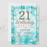 21e Invitation anniversaire Parties scintillant Tu<br><div class="desc">Invitation 21e anniversaire avec Turquoise et aurifère lampes à cordes avec Arrière - plan Parties scintillant Turquoise. anniversaire turquoise. Anniversaire adulte. Hommes ou Femmes Anniversaire Invitation. 13ème 15ème 16ème 18ème 20ème 21ème 30ème 40ème 50ème 60ème 70ème 80ème 90ème 100ème, Tout âge. Pour plus de personnalisation, cliquez sur le bouton "Customiser"...</div>