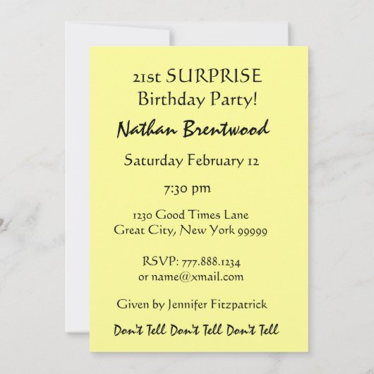 21e Invitation aux ballons d'anniversaire SURPRISE (Dos)