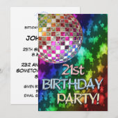 21e invitation avec les stars de la disco ball et (Devant / Derrière)