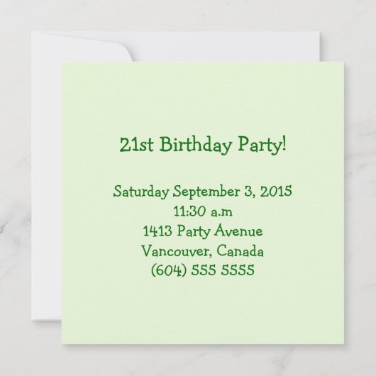 21e Invitation d'anniversaire (Dos)