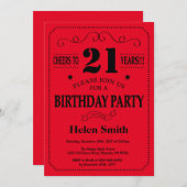 21e Invitation d'anniversaire Noir et Rouge (Devant / Derrière)