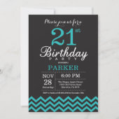 21e Invitation d'anniversaire Noir et Turquoise (Devant)