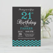 21e Invitation d'anniversaire Noir et Turquoise (Debout devant)