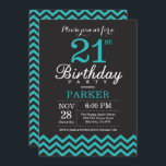 21e Invitation d'anniversaire Noir et Turquoise<br><div class="desc">21e Anniversaire Invitation avec Black et Turquoise Chevron. Tableau de bord. Anniversaire adulte. Invitation Anniversaire homme ou femme.
Pour plus de personnalisation,  cliquez sur le bouton "Customiser" et utilisez notre outil de conception pour modifier ce modèle.</div>