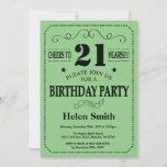 21e Invitation d'anniversaire Noir et Vert<br><div class="desc">21e Invitation Anniversaire Typographie Noire et Verte. Arrière - plan noir et vert. Anniversaire adulte. Hommes ou femmes, anniversaire. Enfants Garçon ou fille Ado Anniversaire adolescente Invitation . 13e 15e 16e 18e 20e 21e 30e 40e 50e 60e 70e 80e 90e 100e. N'Importe Quel Âge. Pour plus de personnalisation, cliquez sur...</div>