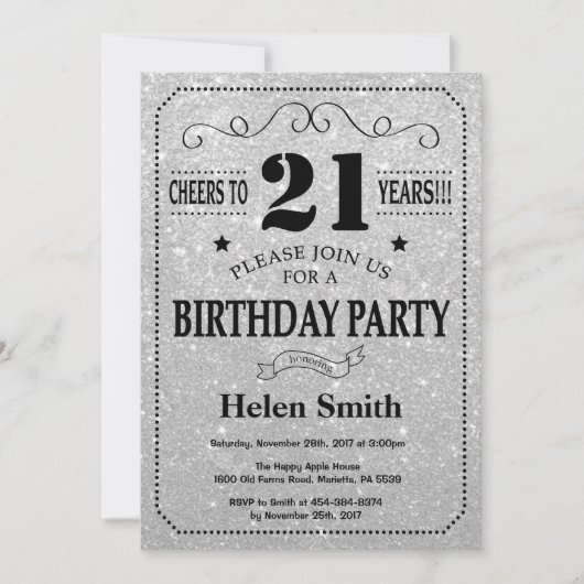 21e Invitation d'anniversaire Parties scintillant  (Devant)