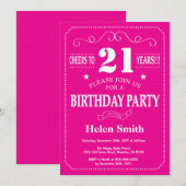 21e Invitation d'anniversaire rose et blanc (Devant / Derrière)