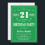 21e Invitation d'anniversaire Vert et Blanc<br><div class="desc">21e Invitation Anniversaire Typographie verte et blanche. Arrière - plan vert et blanc. Anniversaire adulte. Hommes ou femmes, anniversaire. Enfants Garçon ou fille Ado Anniversaire adolescente Invitation . 13e 15e 16e 18e 20e 21e 30e 40e 50e 60e 70e 80e 90e 100e. N'Importe Quel Âge. Pour plus de personnalisation, cliquez sur...</div>